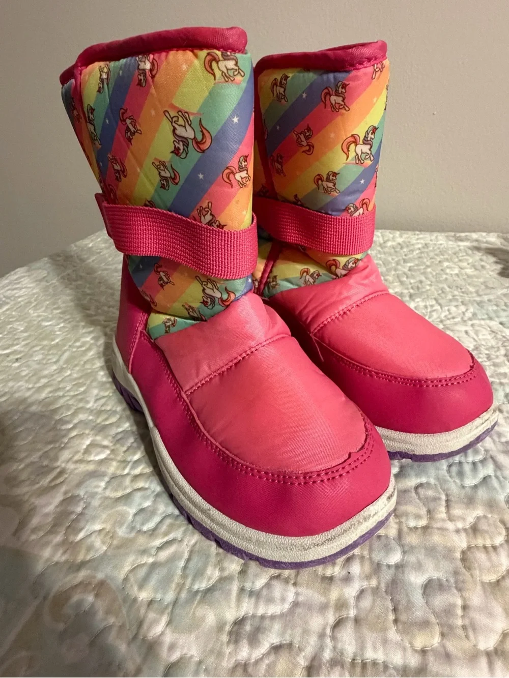Rugged Bear Little Girls Rainbow Unicorn Pink Winter Fleece Lined Snow Boots